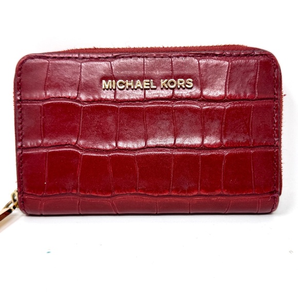 Michael Kors Jet Set Small Croc Embossed Leather Zip-Around Wallet - Picture 1 of 5